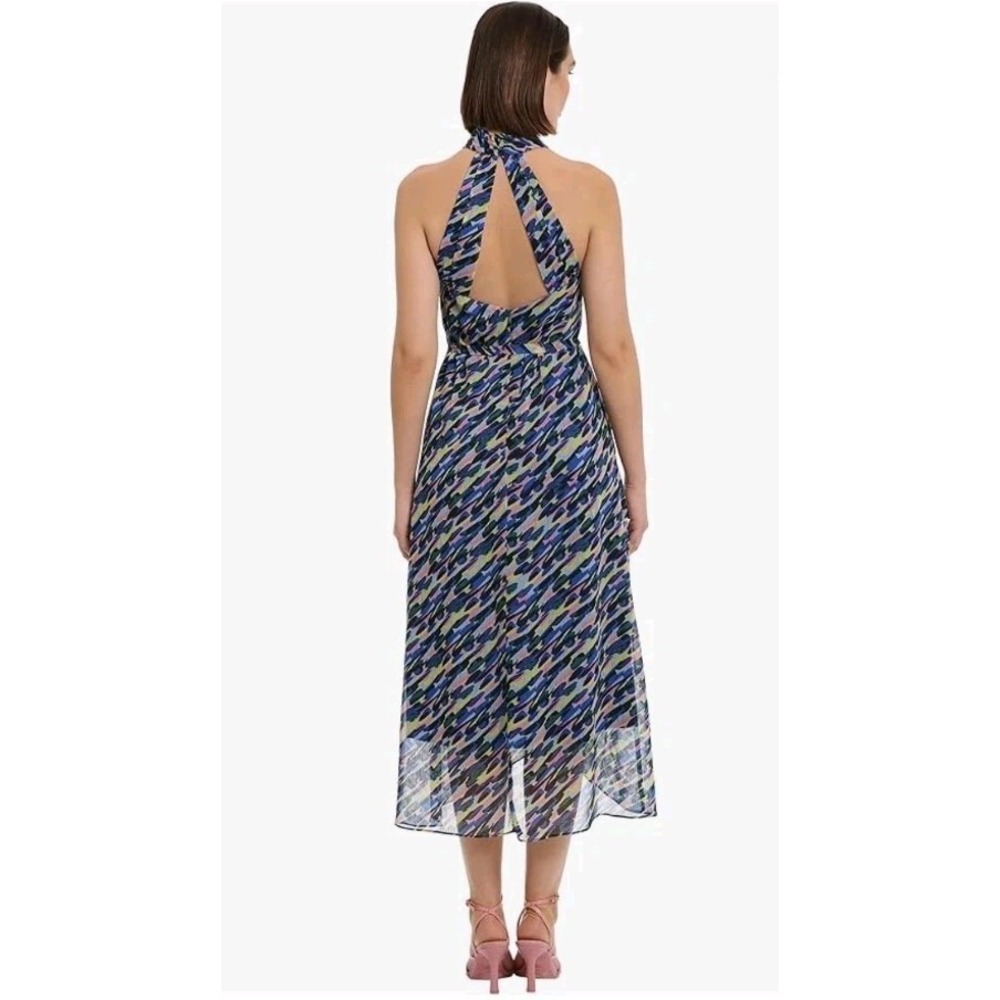 DONNA MORGAN Women's Halter Neck with Ring Trim and High Low Midi Size 16 - Picture 3 of 16